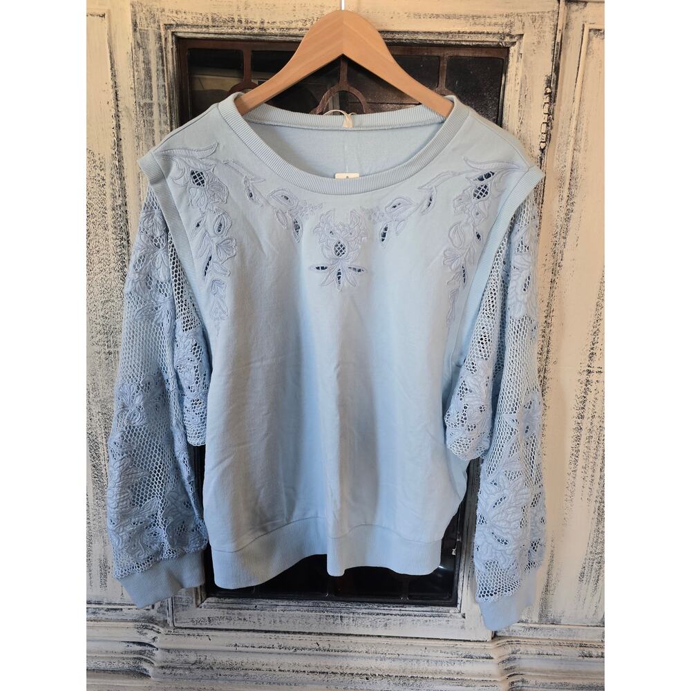 NWT Anthropologie Embroidered Blue Sweatshirt - Large - Picture 6 of 6